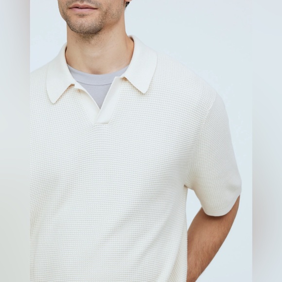 Madewell Men Ivory Johnny Collar Short Sleeve Sweater Polo Size Medium - Picture 4 of 15